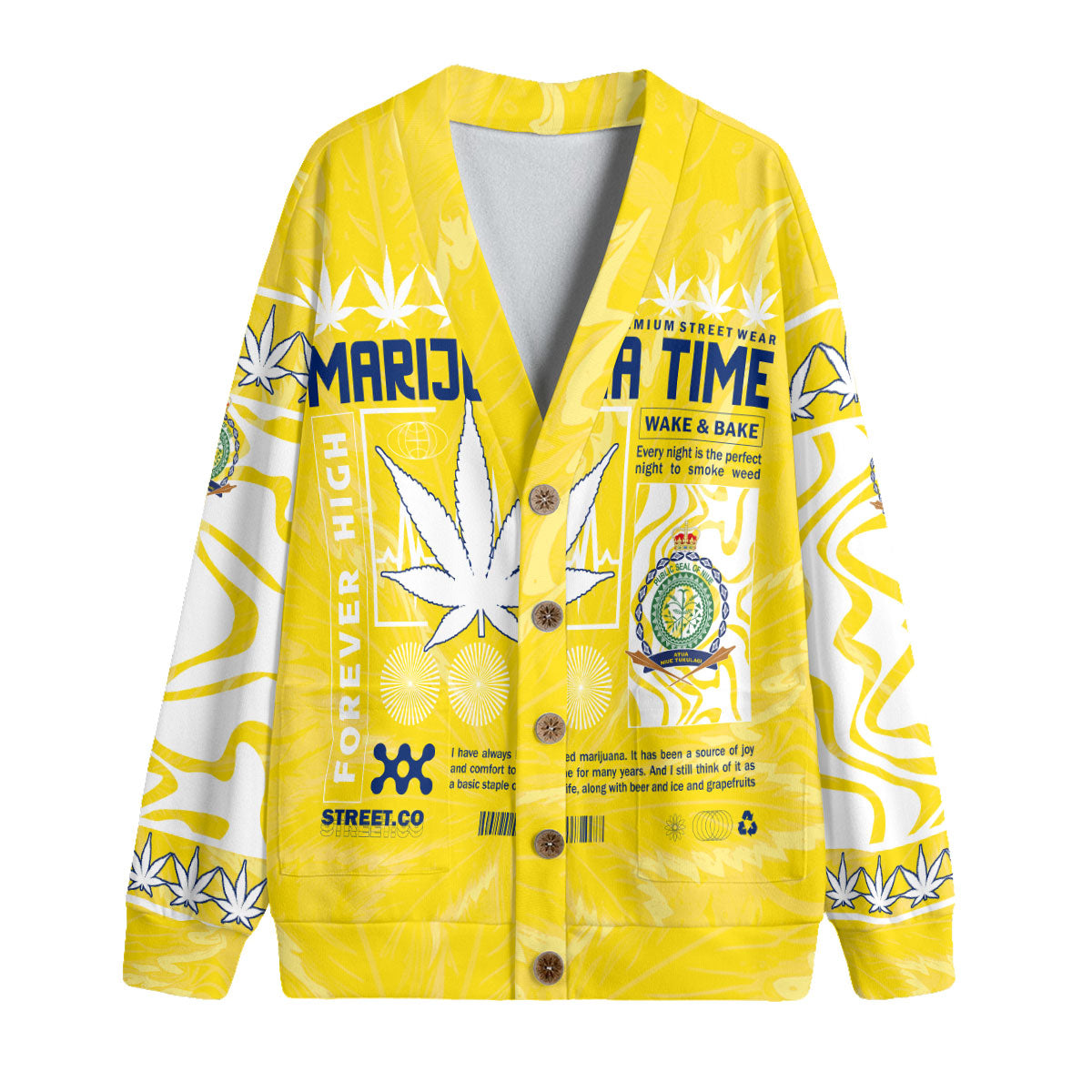 Niue Fleece Cardigan Flag & Coat Of Arms Marijuanas Style