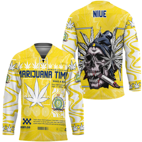 Niue Hockey Jersey Flag & Coat Of Arms Marijuanas Style