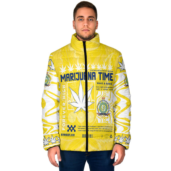 Niue Men Padded Jacket Flag & Coat Of Arms Marijuanas Style