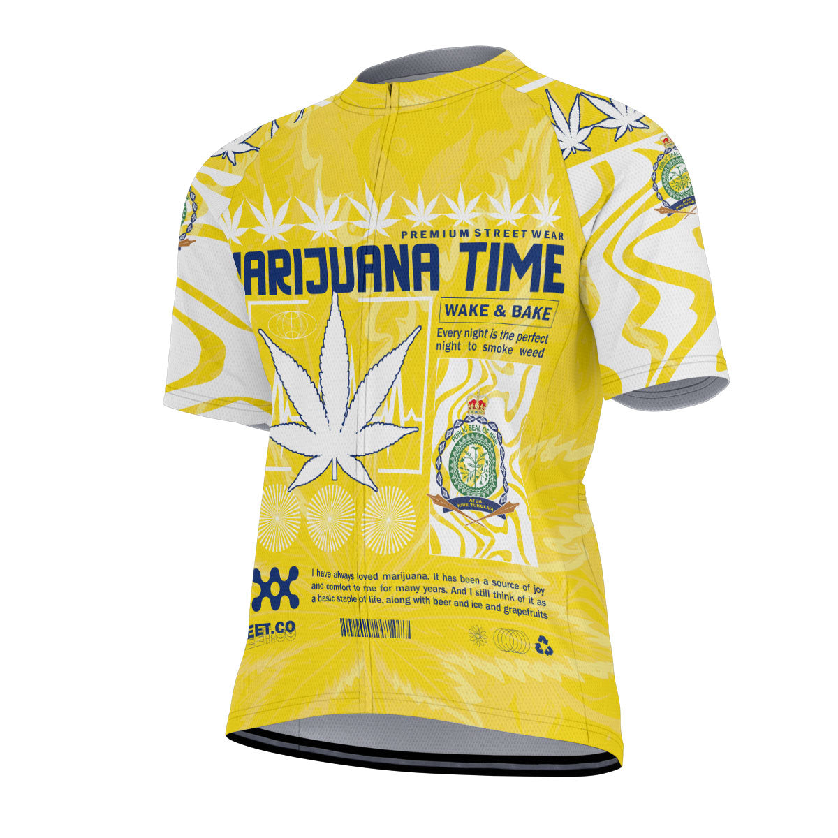 Niue Men's Cycling Jersey Flag & Coat Of Arms Marijuanas Style