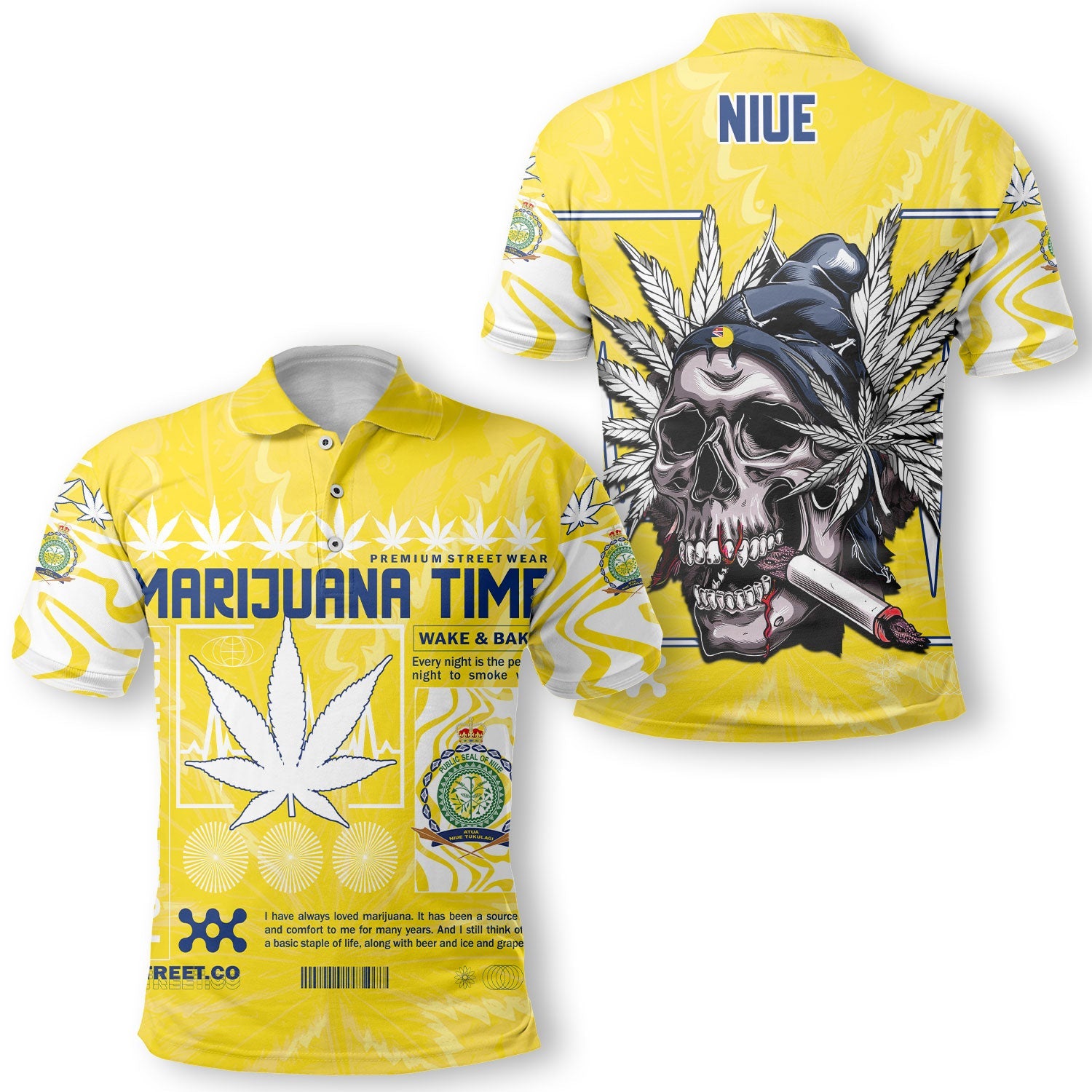 Niue Polo Shirt Flag & Coat Of Arms Marijuanas Style