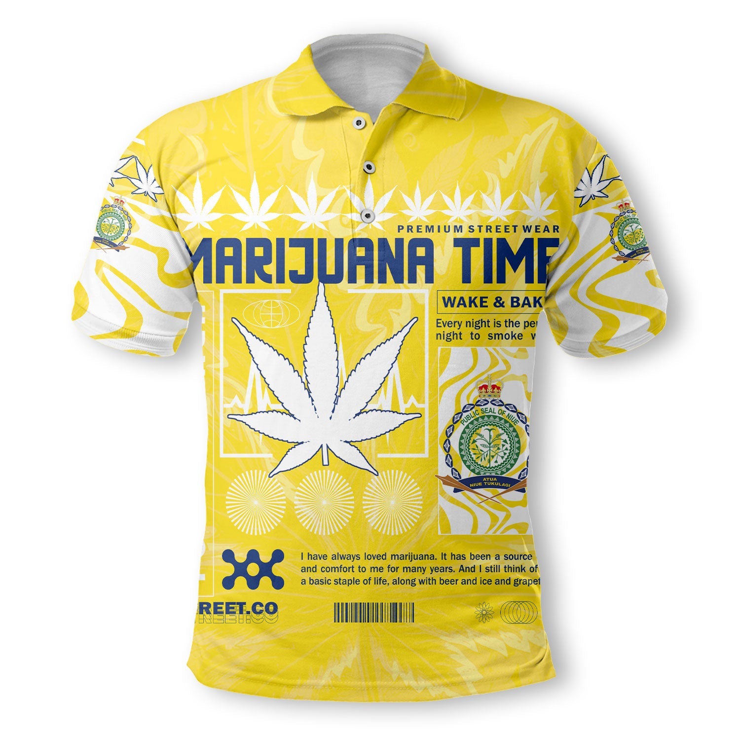 Niue Polo Shirt Flag & Coat Of Arms Marijuanas Style