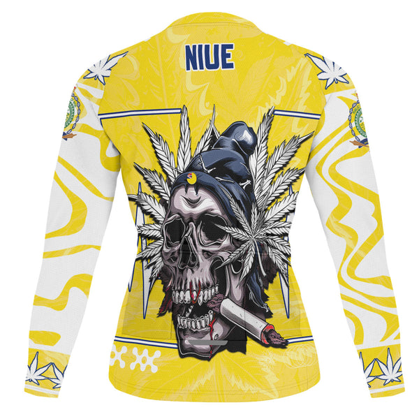 Niue Men's Cycling Jersey Long Sleeve Flag & Coat Of Arms Marijuanas Style