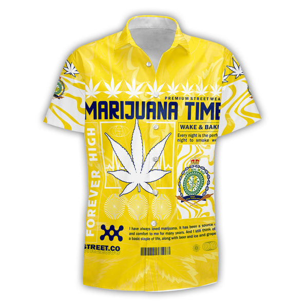 Niue Short Sleeve Shirt Flag & Coat Of Arms Marijuanas Style