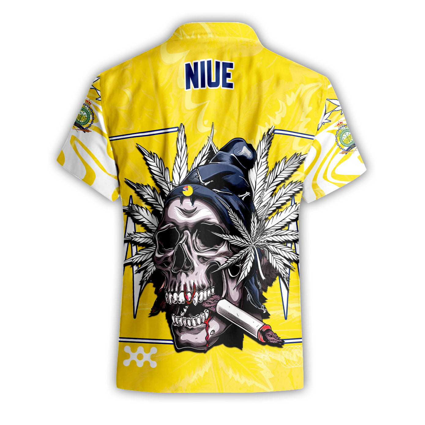 Niue Short Sleeve Shirt Flag & Coat Of Arms Marijuanas Style