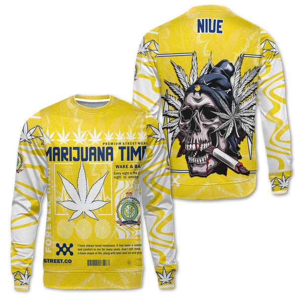 Niue Sweatshirt Flag & Coat Of Arms Marijuanas Style