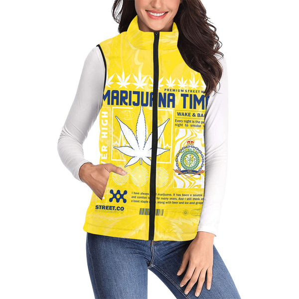 Niue Women Padded Jacket Vest Flag & Coat Of Arms Marijuanas Style