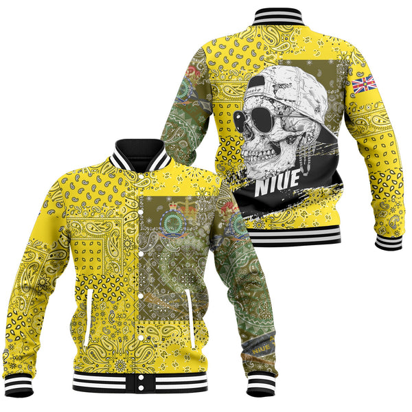 Niue Baseball Jacket Paisley Flag And Skull Style 1