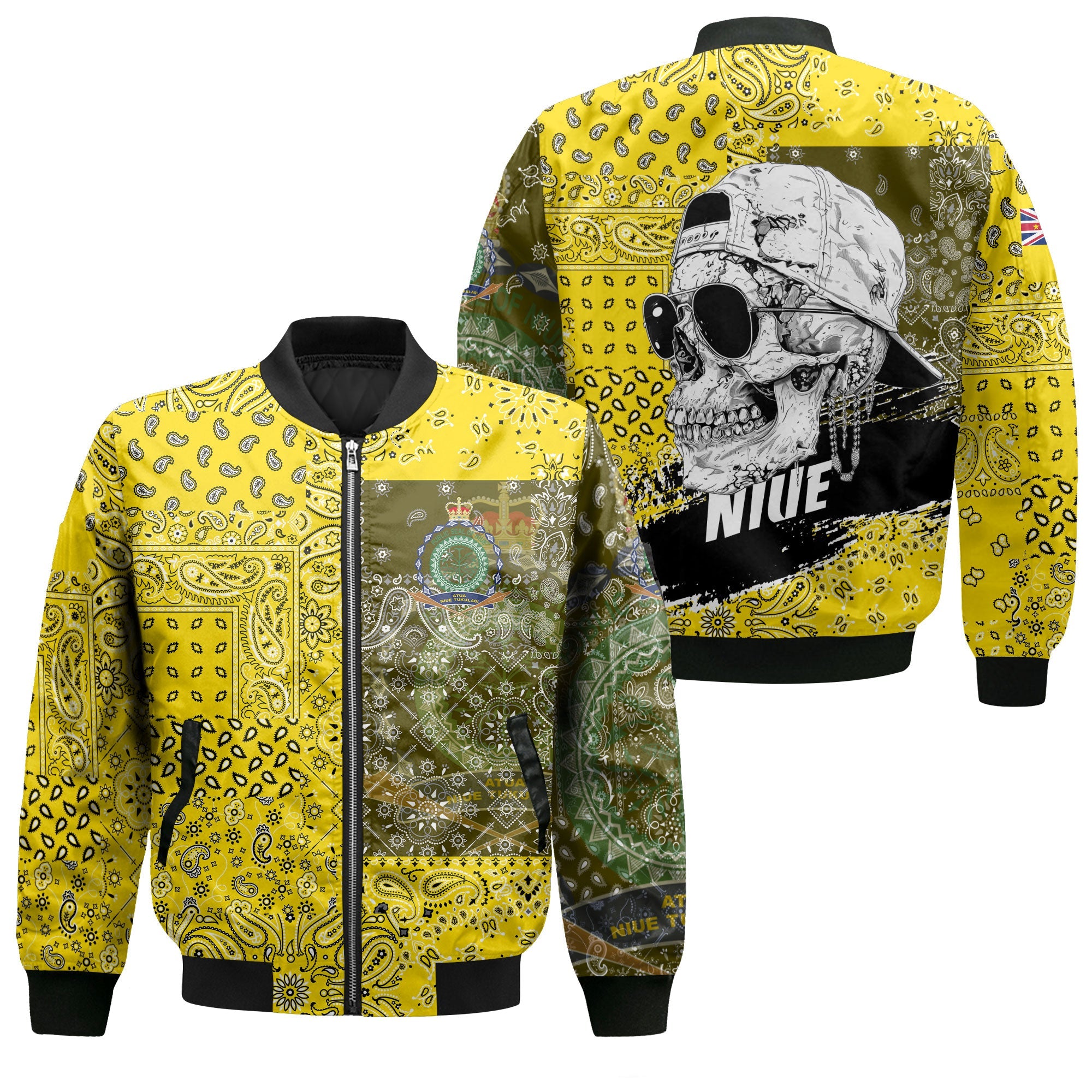 Niue Bomber Jacket Paisley Flag And Skull Style 1