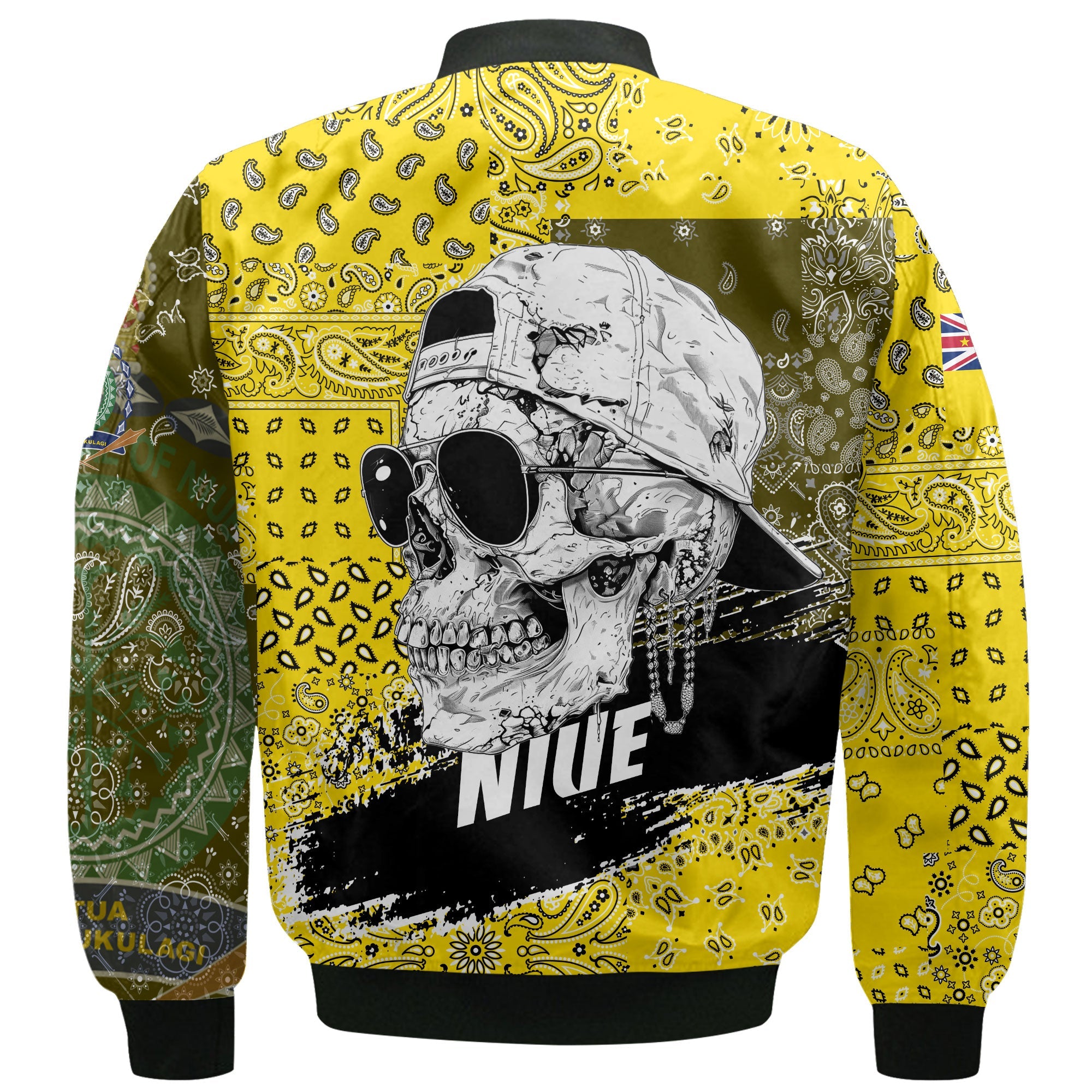 Niue Bomber Jacket Paisley Flag And Skull Style 3