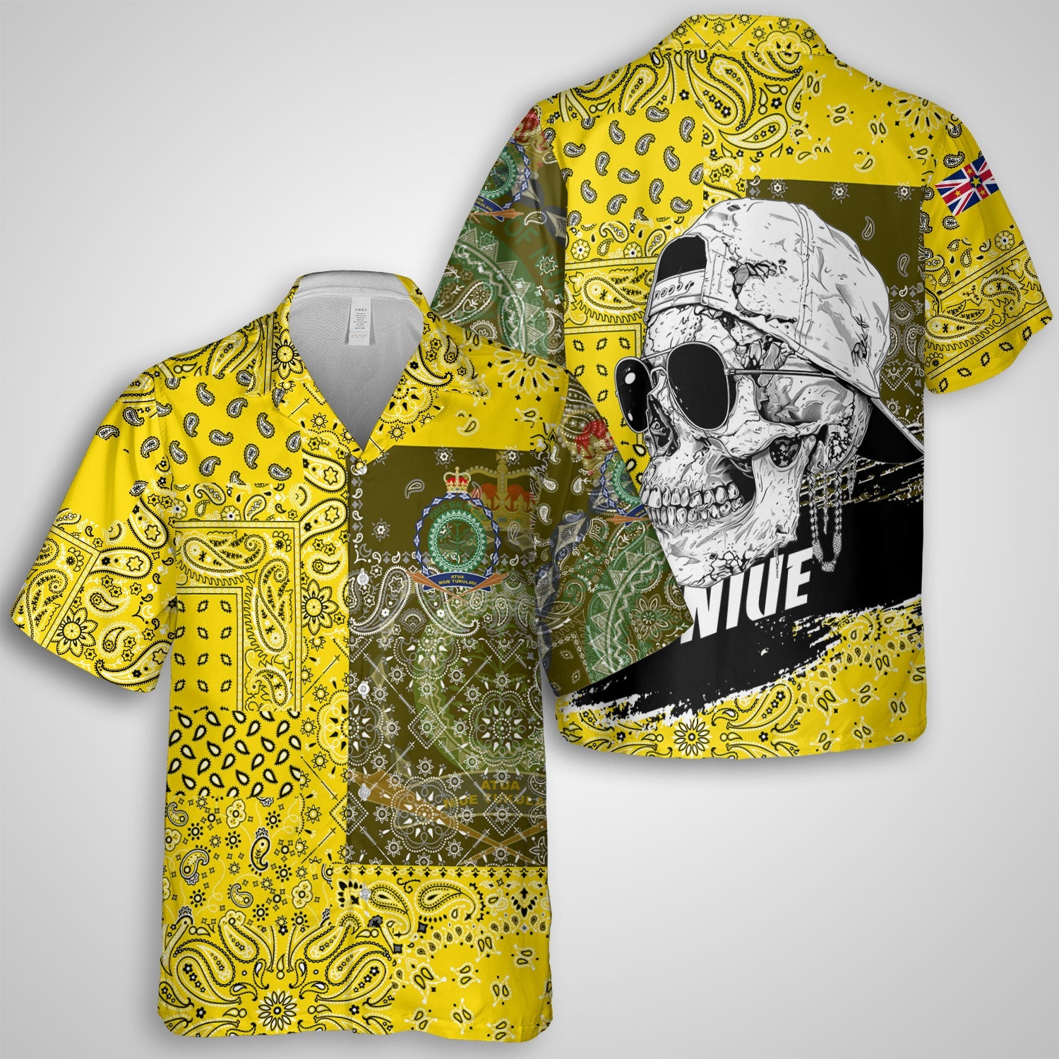 Niue Hawaiian Shirt Paisley Flag And Skull Style 1