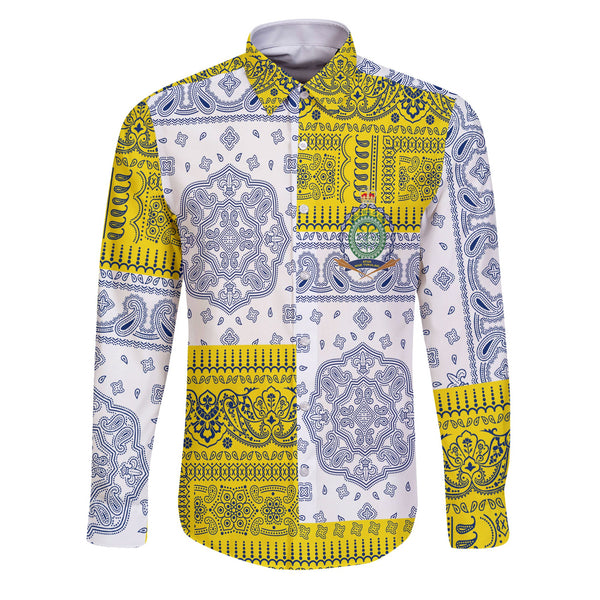 Niue Long Sleeve Button Shirt Flag And Paisley Basic Style 1