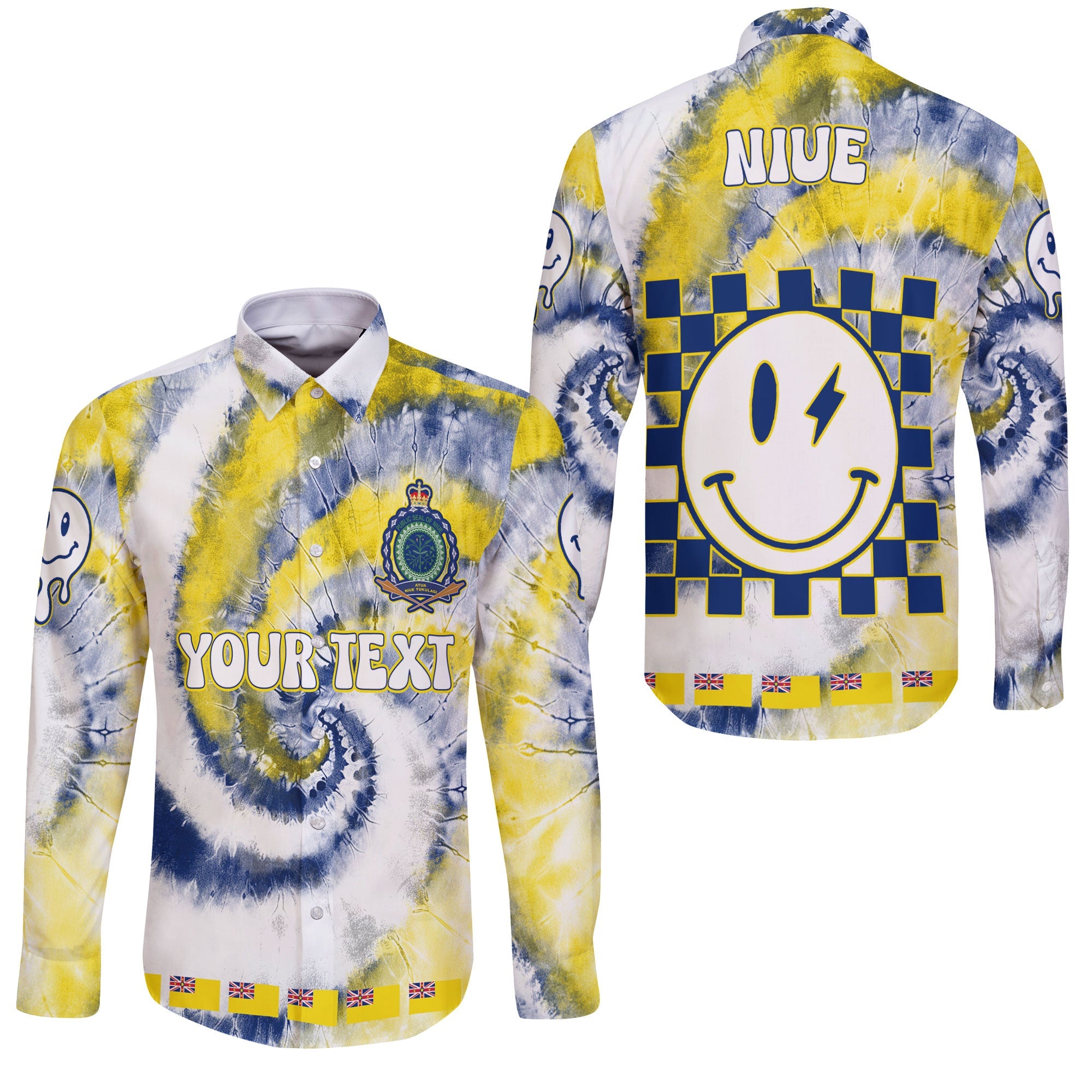 Niue Long Sleeve Button Shirt Custom Tie Dye Style 3