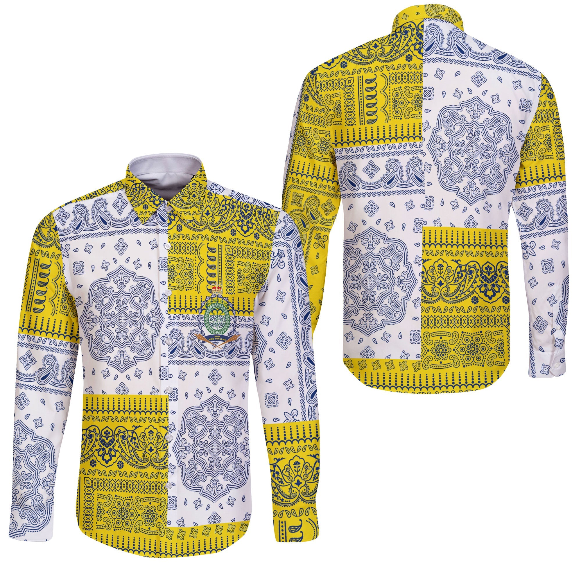 Niue Long Sleeve Button Shirt Flag And Paisley Basic Style 3