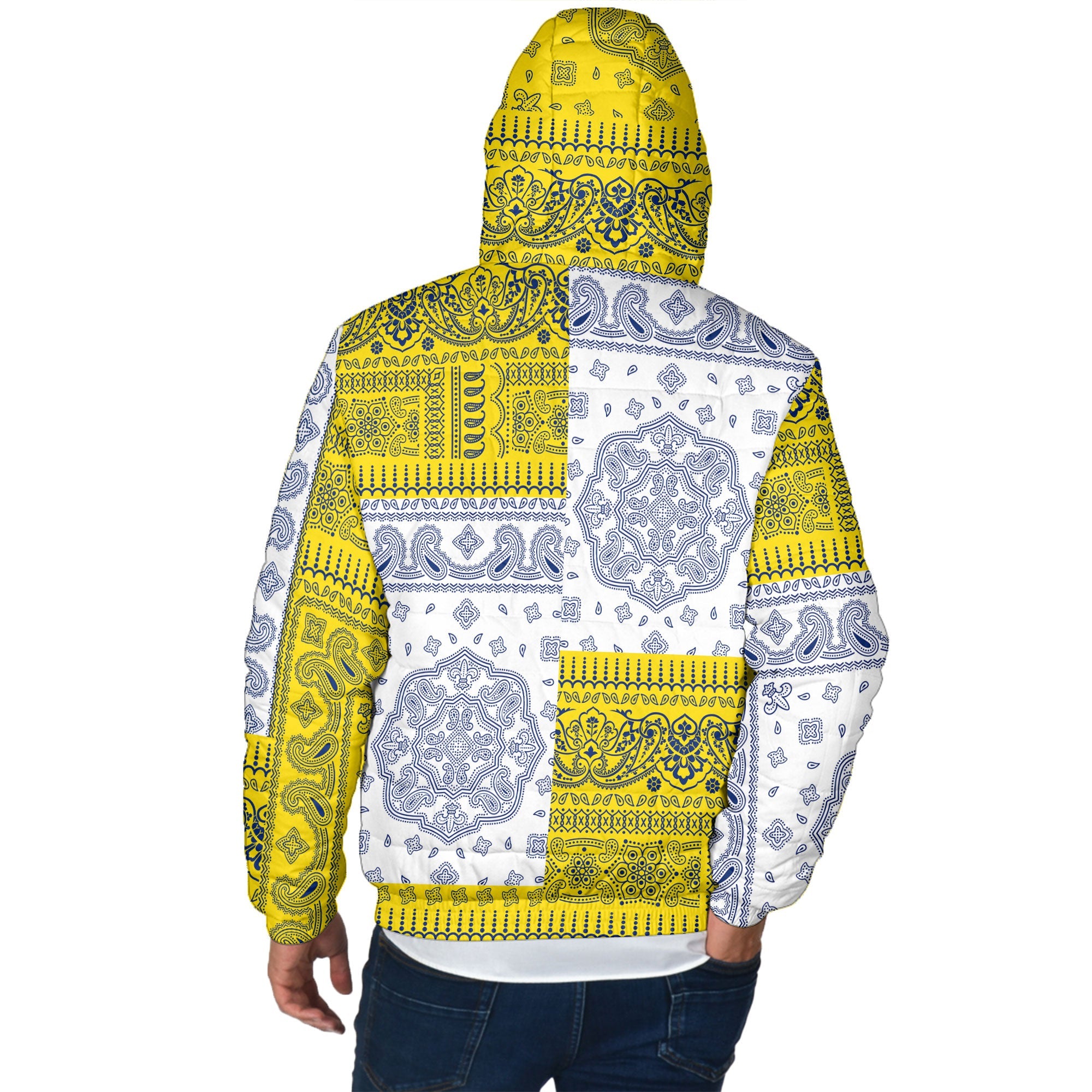 Niue Men Hooded Padded Jacket Flag And Paisley Basic Style 3