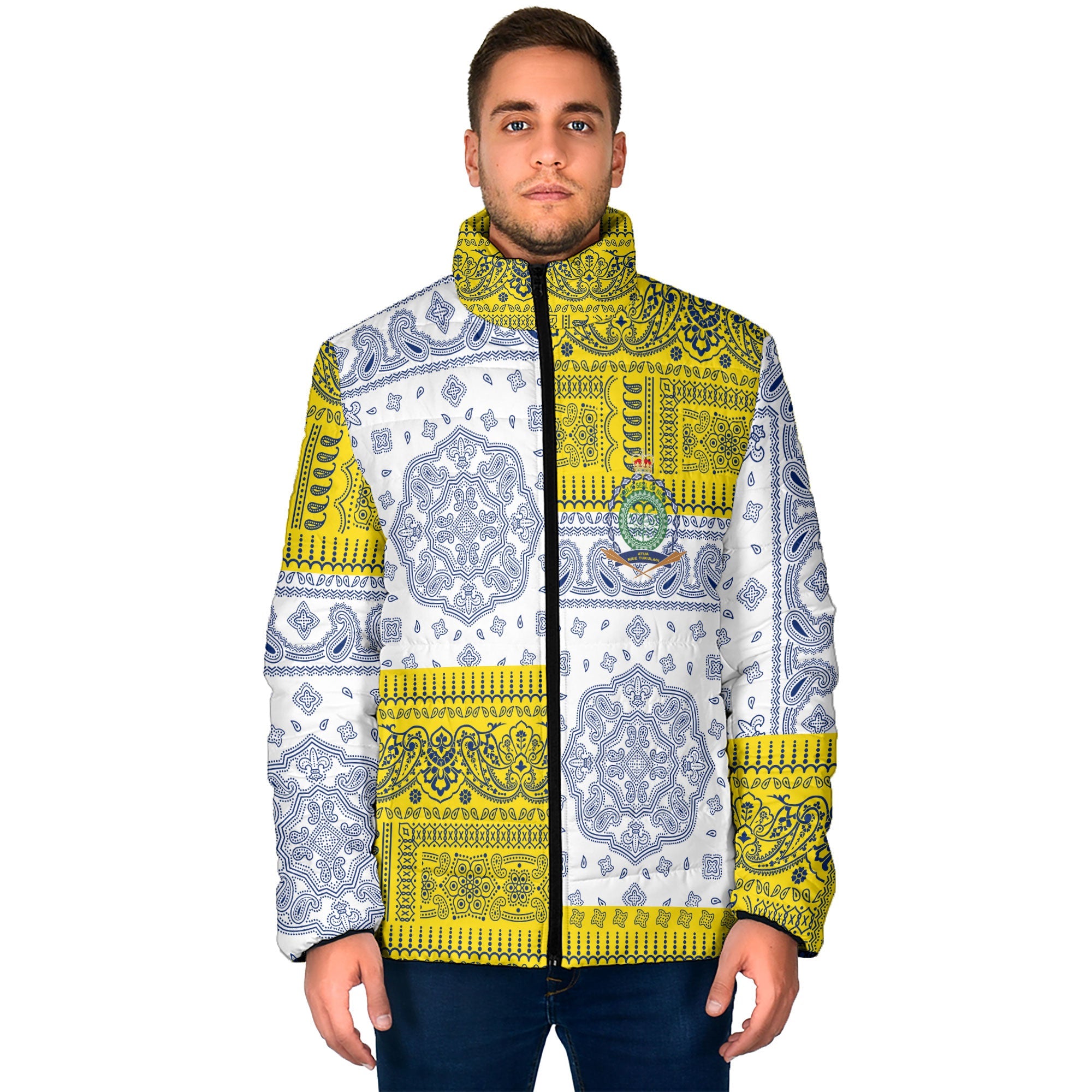 Niue Men Padded Jacket Flag And Paisley Basic Style 1