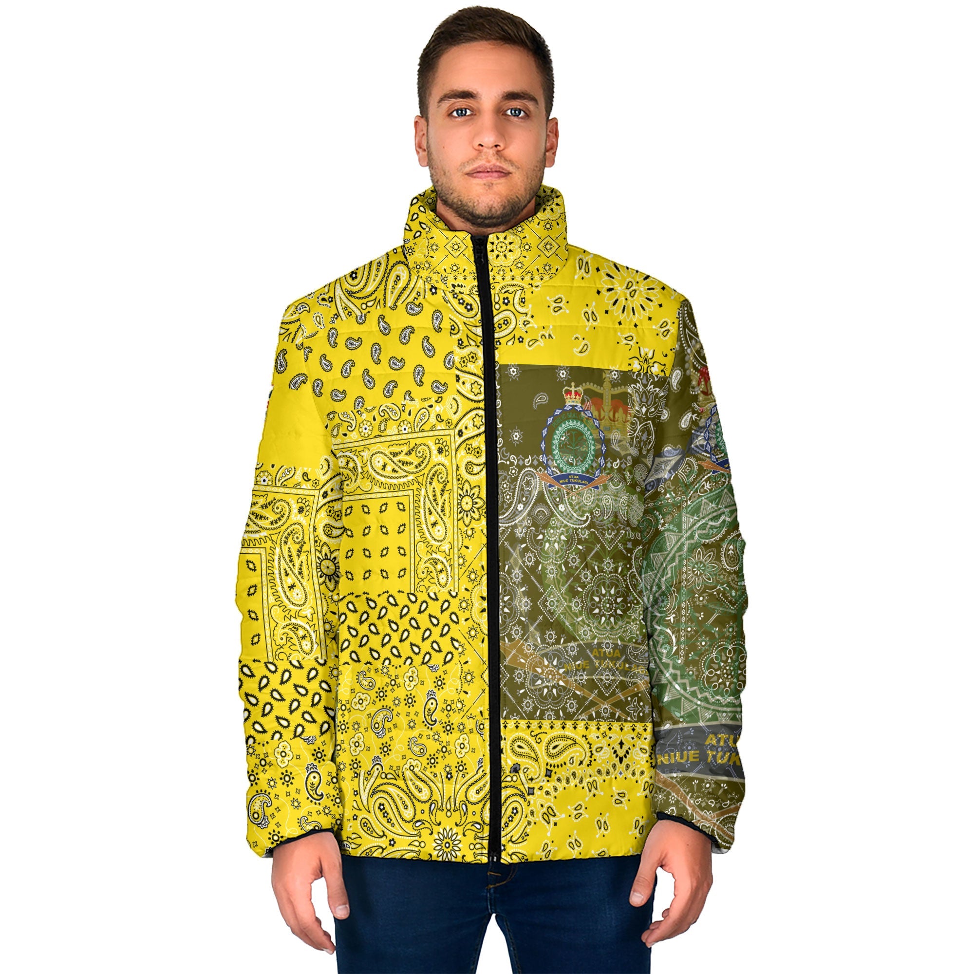 Niue Men Padded Jacket Paisley Flag And Skull Style 1