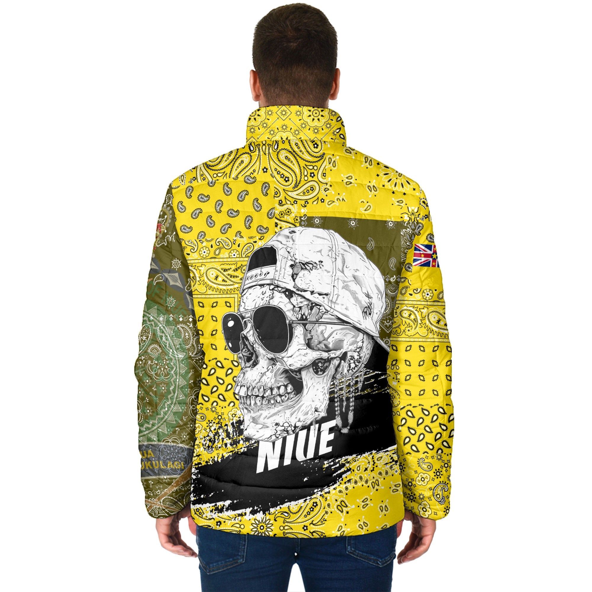 Niue Men Padded Jacket Paisley Flag And Skull Style 2