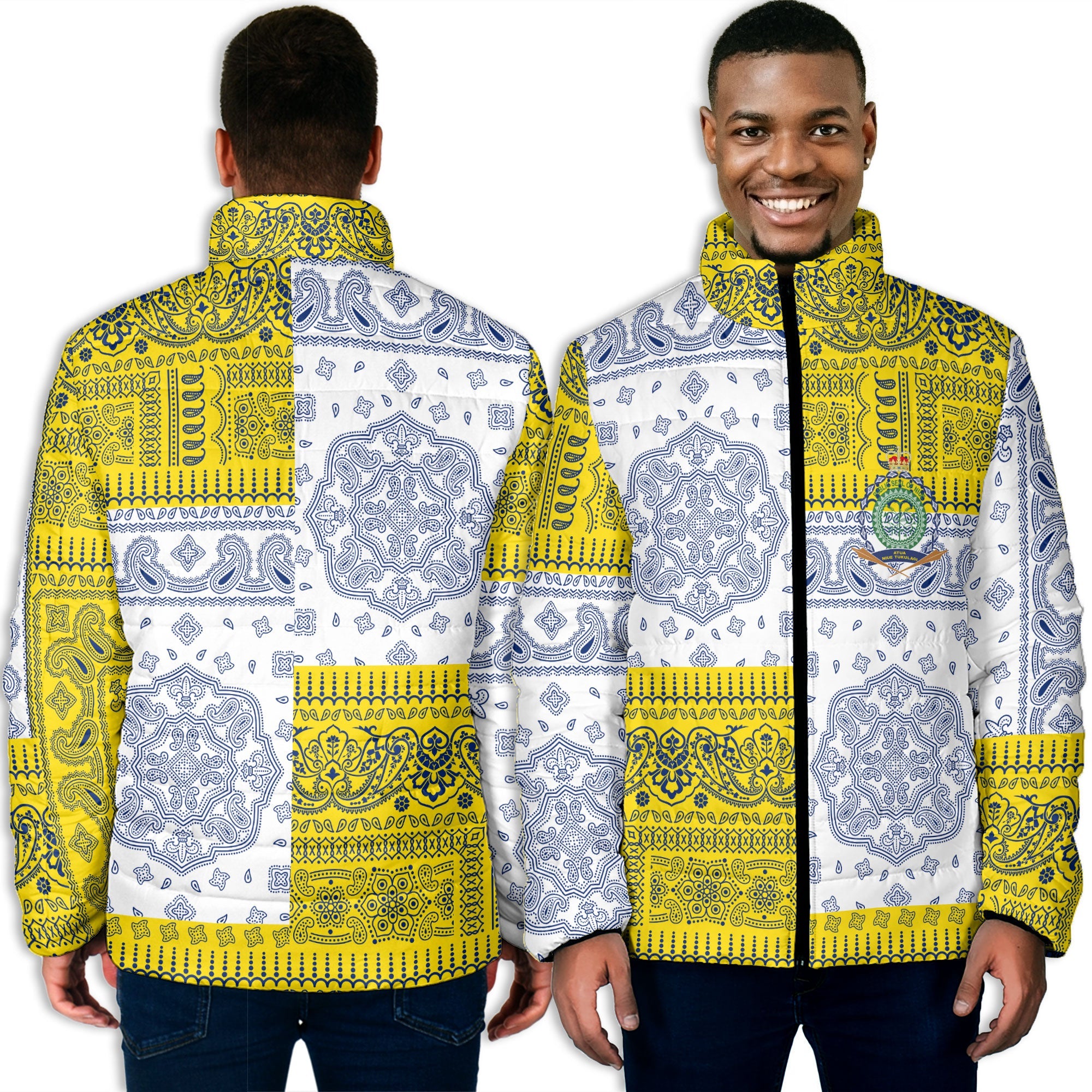 Niue Men Padded Jacket Flag And Paisley Basic Style 3