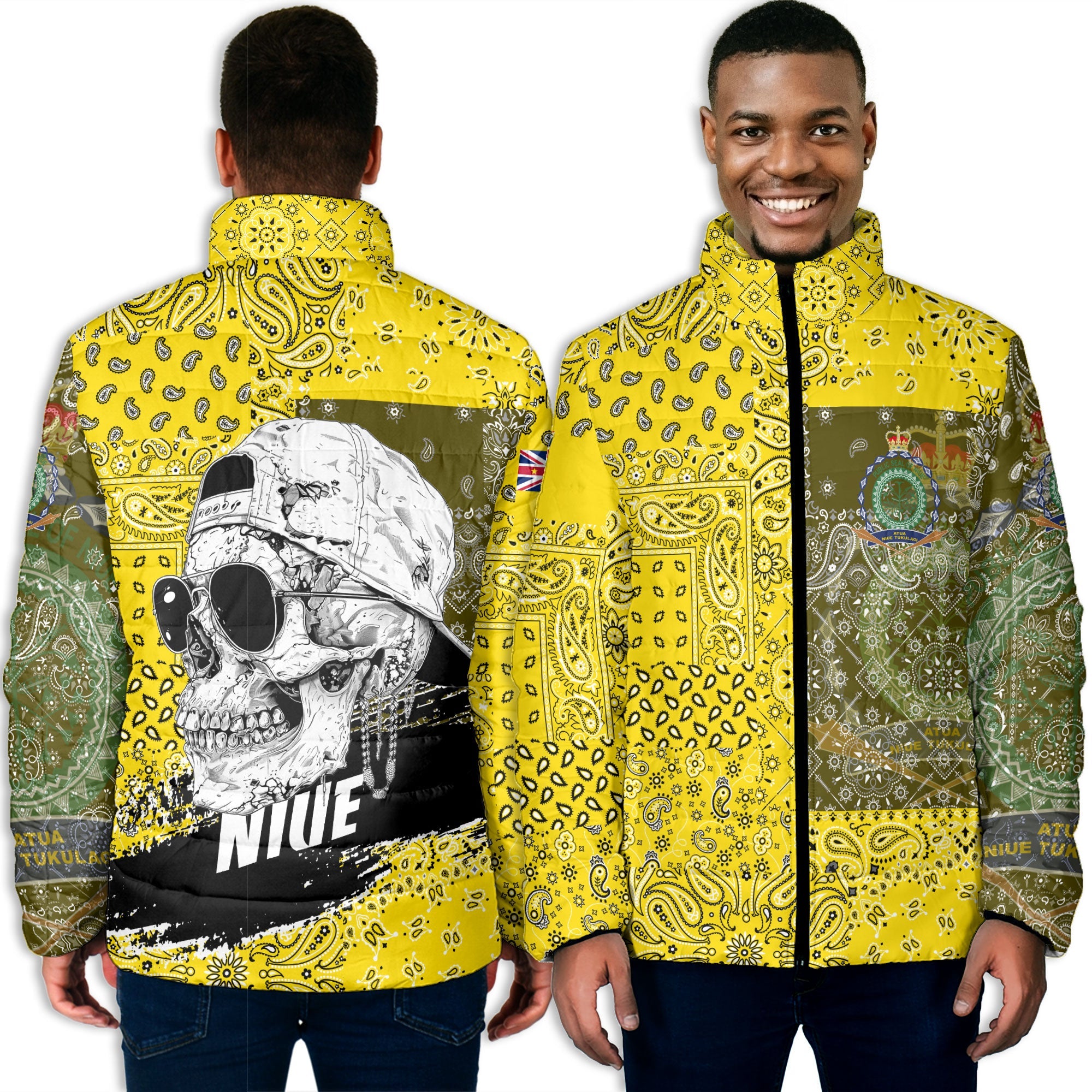 Niue Men Padded Jacket Paisley Flag And Skull Style 3