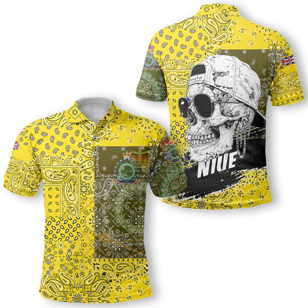 Niue Polo Shirt Paisley Flag And Skull Style 1