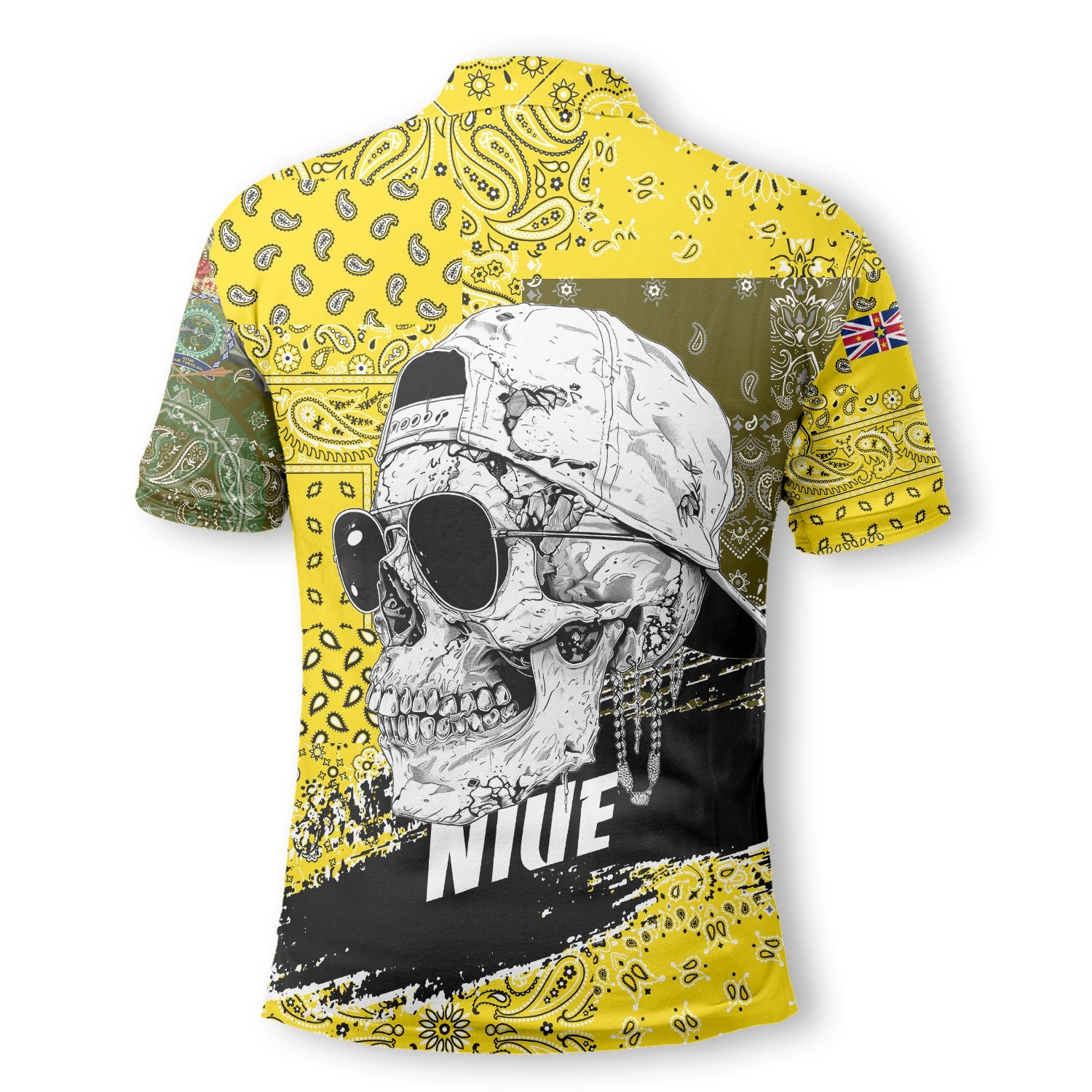 Niue Polo Shirt Paisley Flag And Skull Style 3