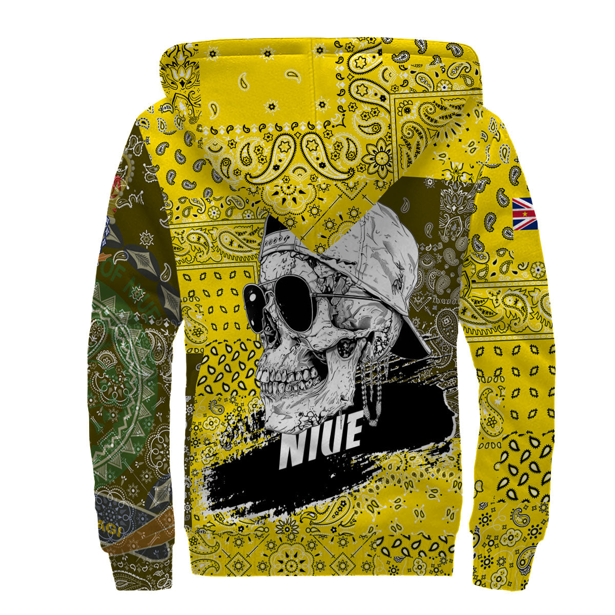 Niue Sherpa Hoodie Paisley Flag And Skull Style 2