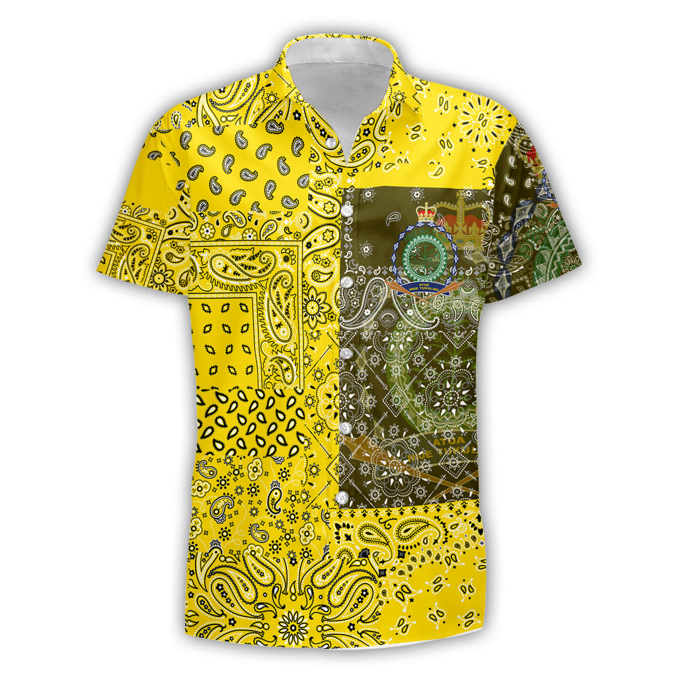 Niue Short Sleeve Shirt Paisley Flag And Skull Style 1