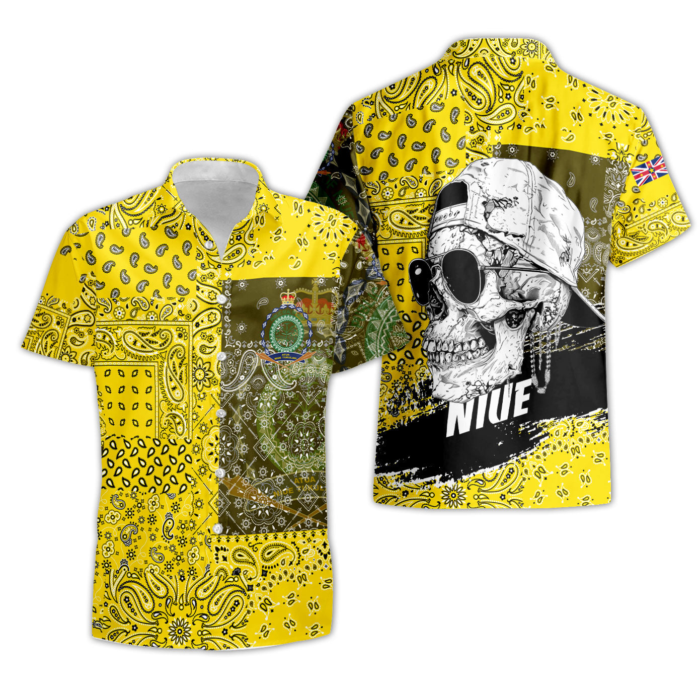 Niue Short Sleeve Shirt Paisley Flag And Skull Style 3