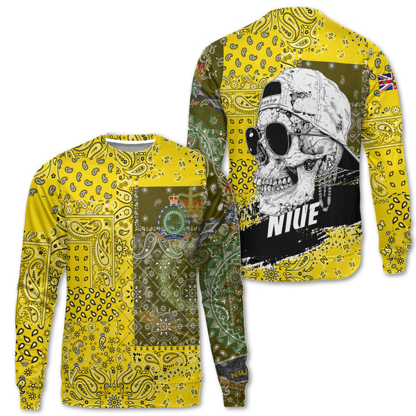 Niue Sweatshirt Paisley Flag And Skull Style 1