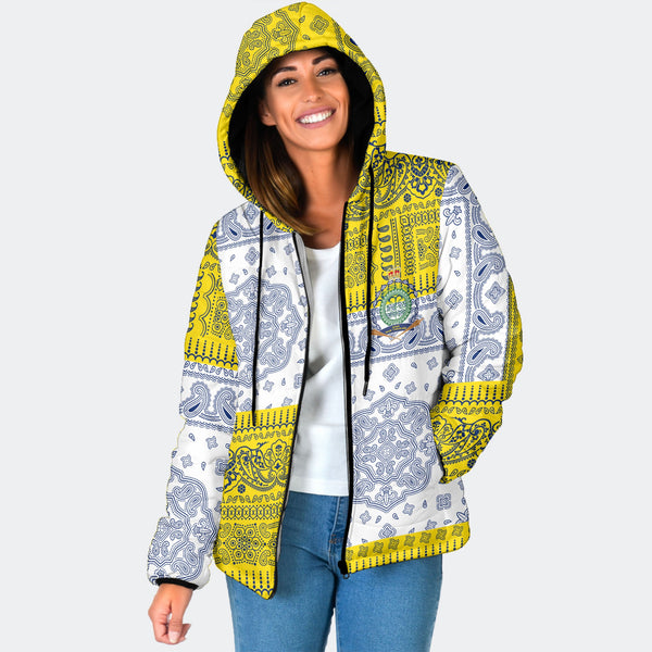 Niue Women Hooded Padded Jacket Flag And Paisley Basic Style 1