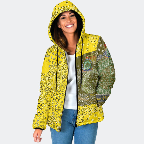 Niue Women Hooded Padded Jacket Paisley Flag And Skull Style 1