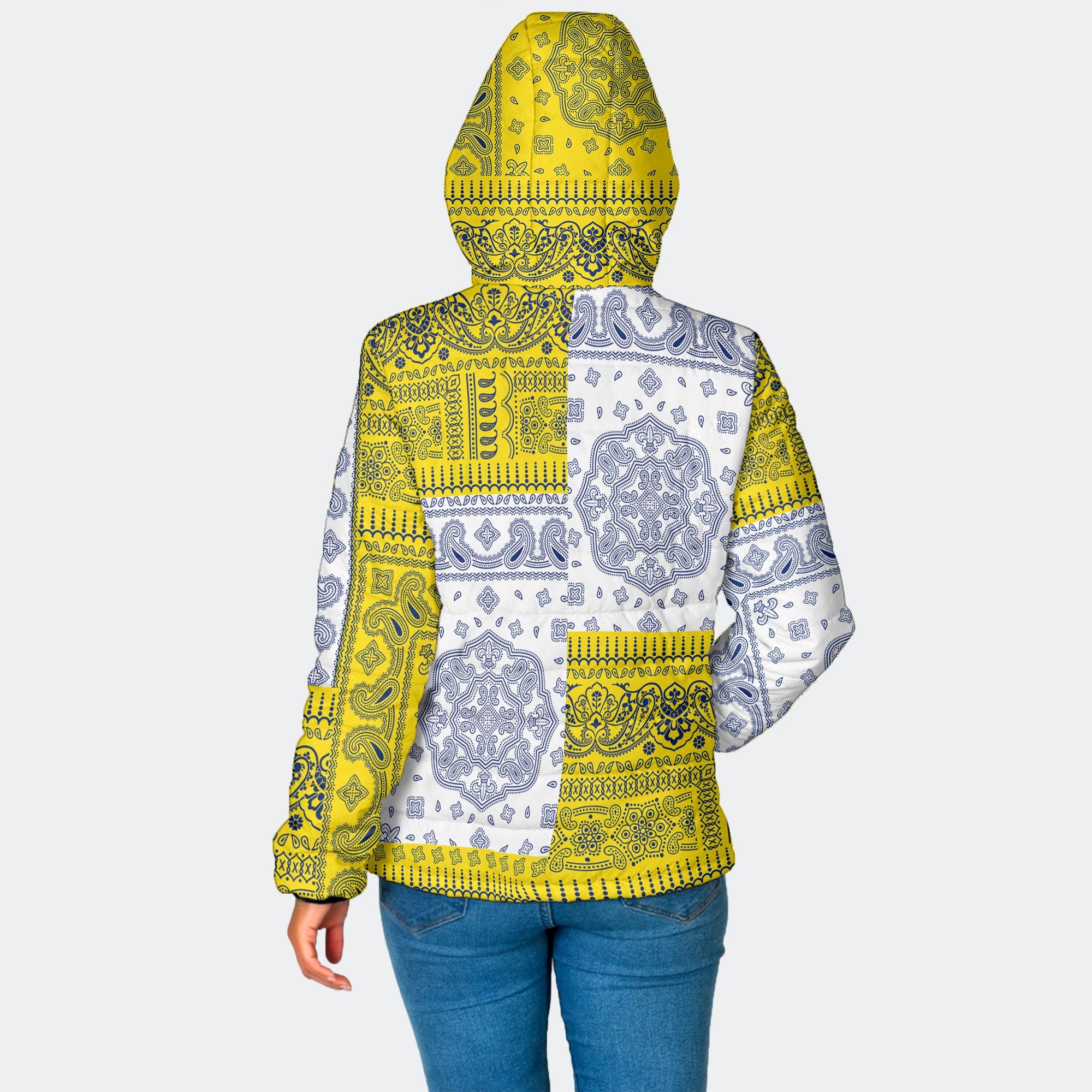 Niue Women Hooded Padded Jacket Flag And Paisley Basic Style 5