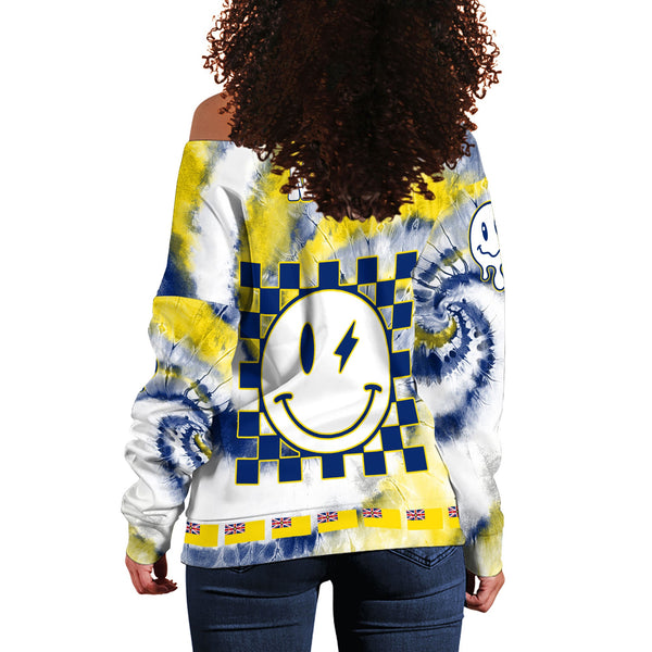 Niue Women Off Shoulder Sweatshirt Custom Tie Dye Style 1