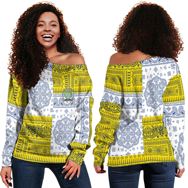 Niue Women Off Shoulder Sweatshirt Flag And Paisley Basic Style 1