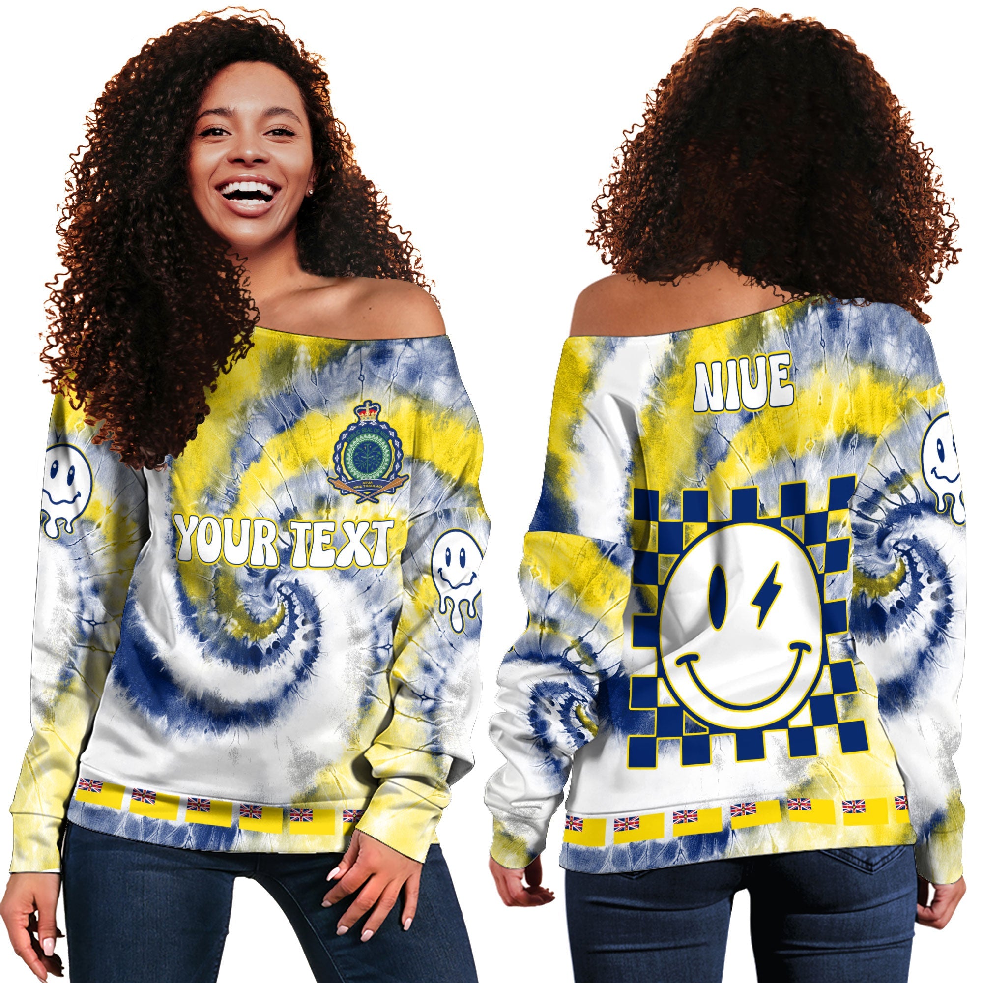 Niue Women Off Shoulder Sweatshirt Custom Tie Dye Style 3