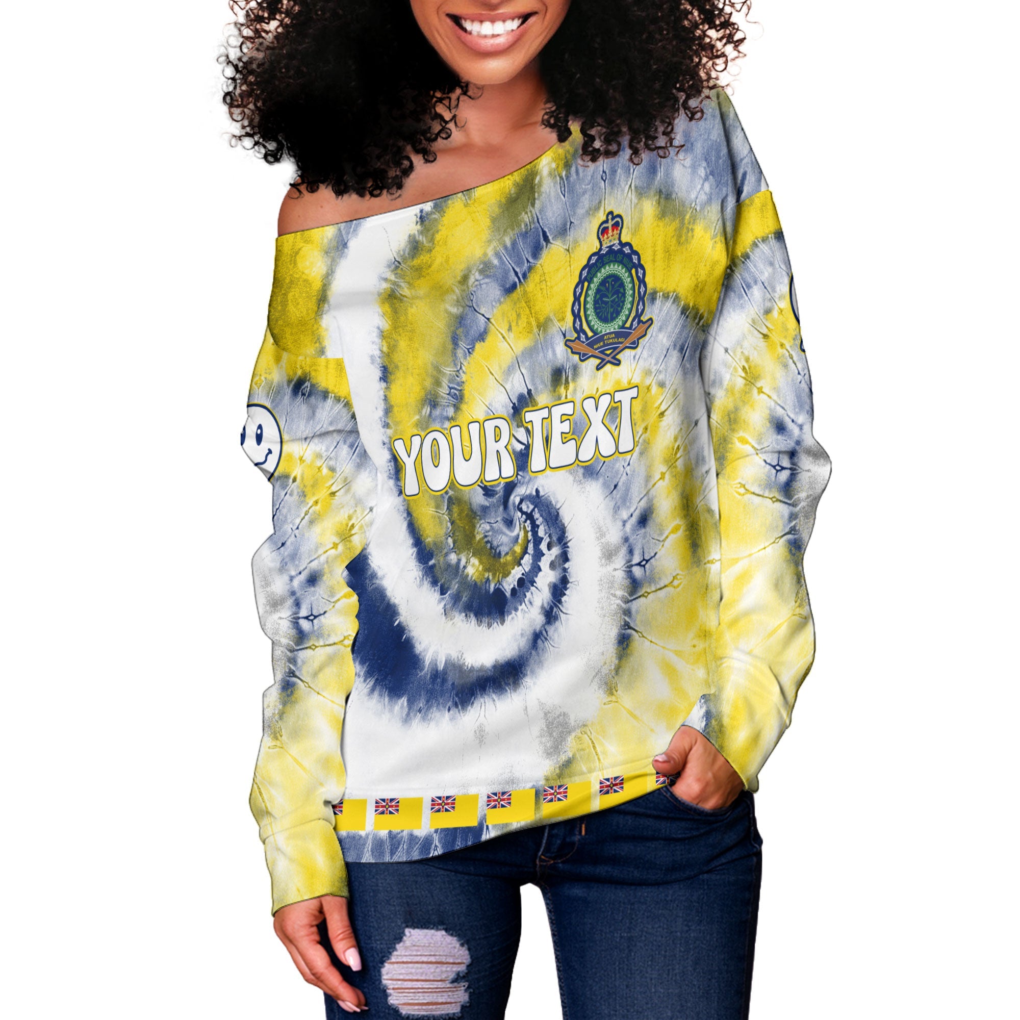 Niue Women Off Shoulder Sweatshirt Custom Tie Dye Style 4