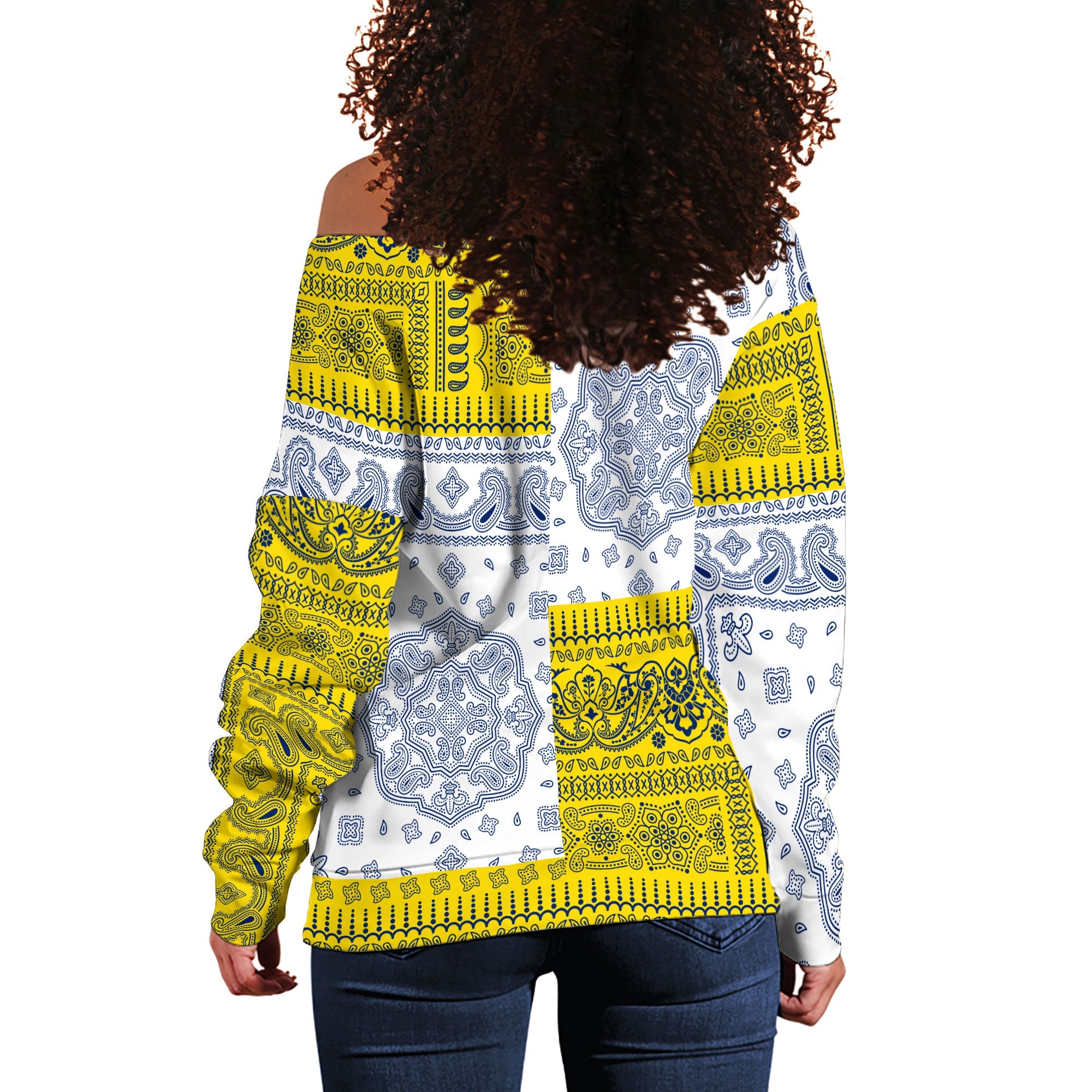 Niue Women Off Shoulder Sweatshirt Flag And Paisley Basic Style 4