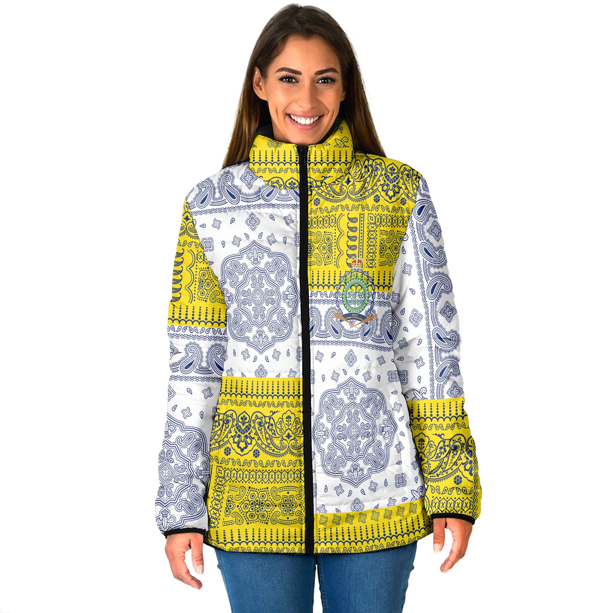 Niue Women Padded Jacket Flag And Paisley Basic Style 1