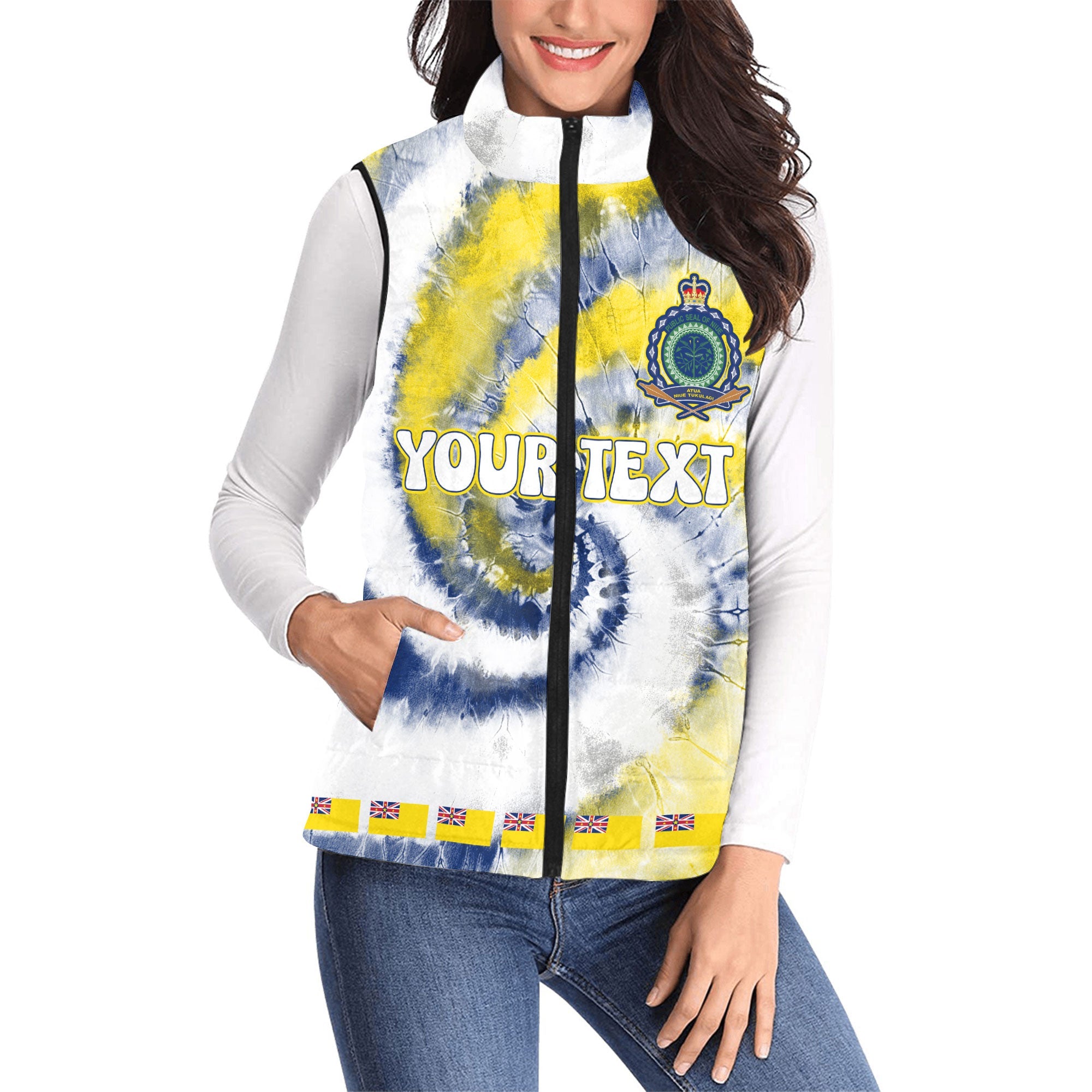 Niue Women Padded Jacket Vest Custom Tie Dye Style 1