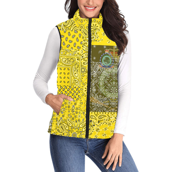 Niue Women Padded Jacket Vest Paisley Flag And Skull Style 1