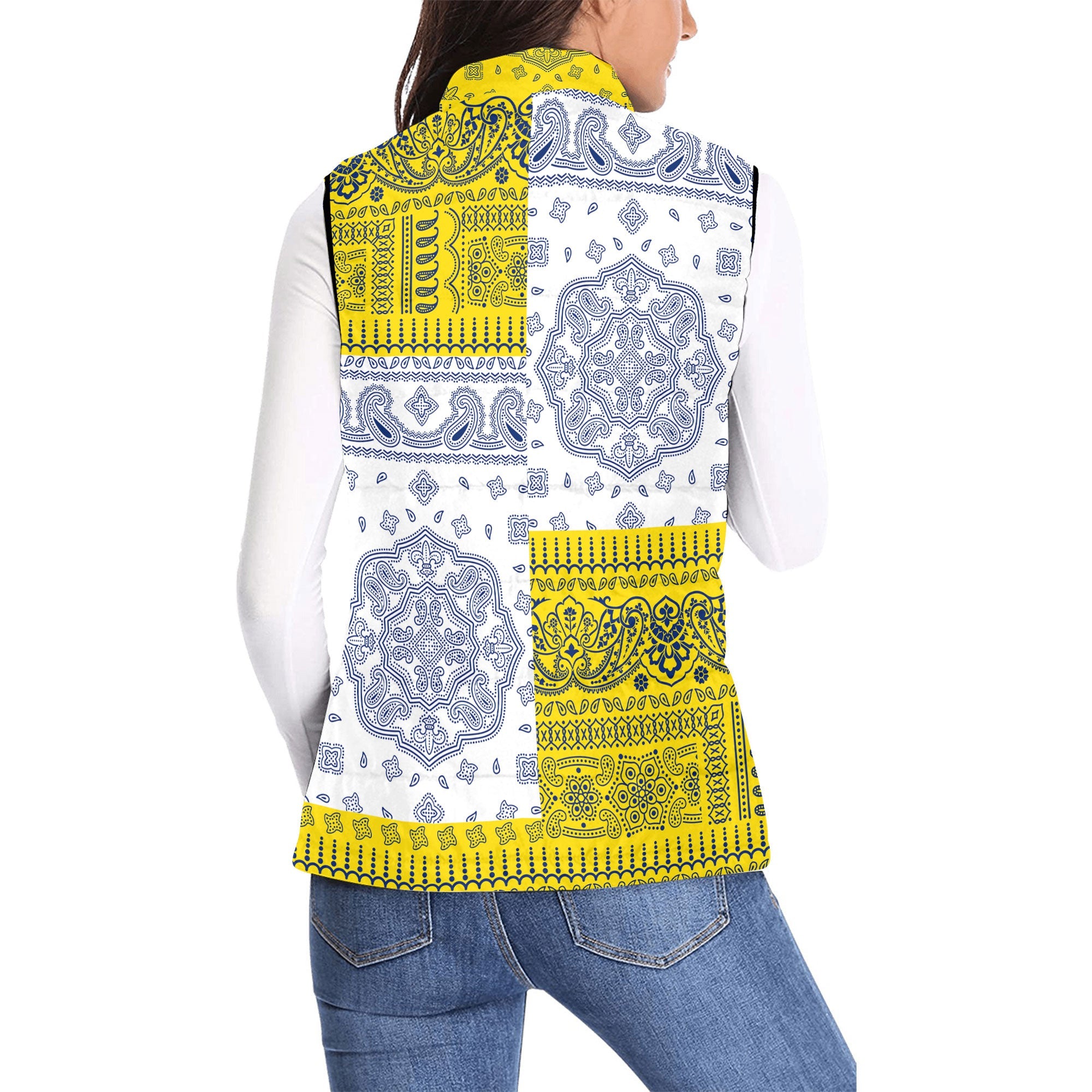 Niue Women Padded Jacket Vest Flag And Paisley Basic Style 2