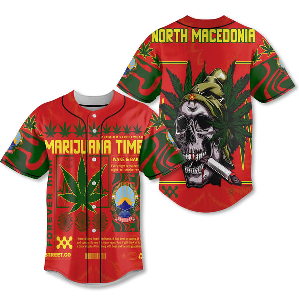 North Macedonia Baseball Jersey Flag & Coat Of Arms Marijuanas Style