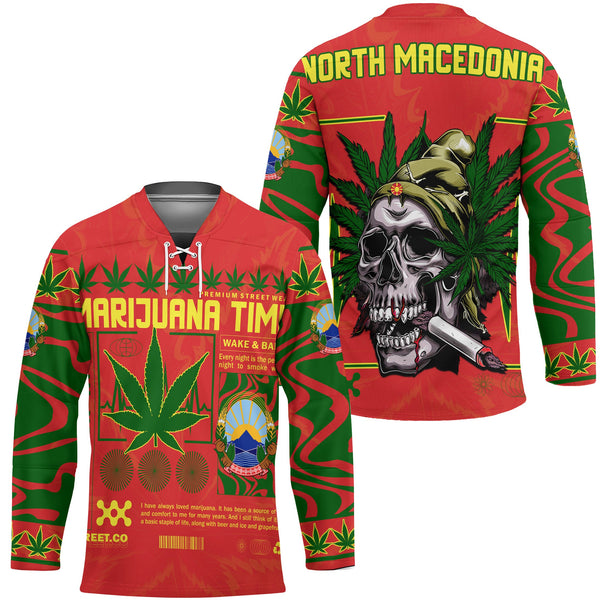 North Macedonia Hockey Jersey Flag & Coat Of Arms Marijuanas Style