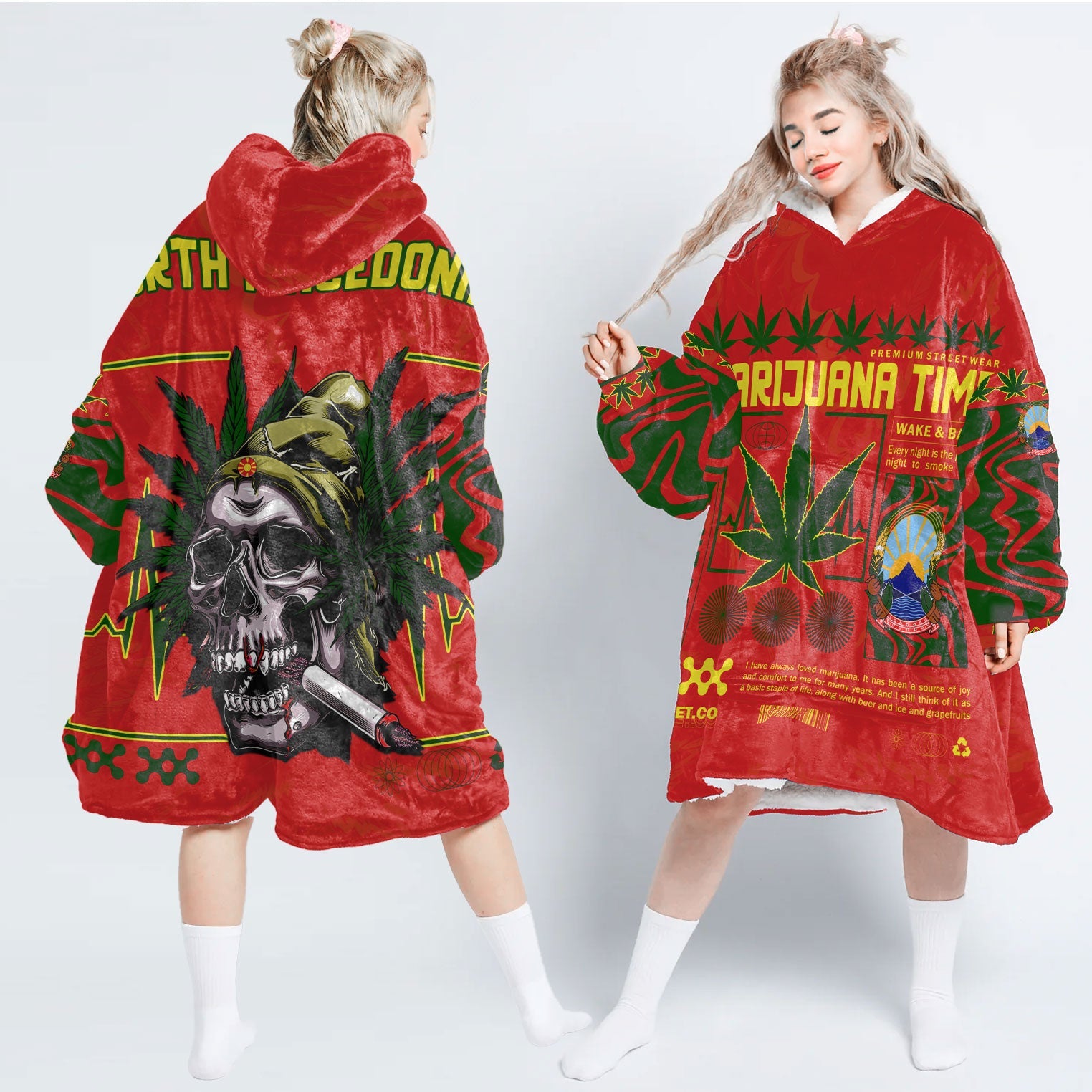 North Macedonia Snug Hoodie Flag & Coat Of Arms Marijuanas Style