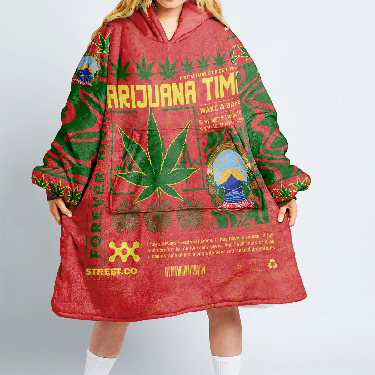 North Macedonia Snug Hoodie Flag & Coat Of Arms Marijuanas Style