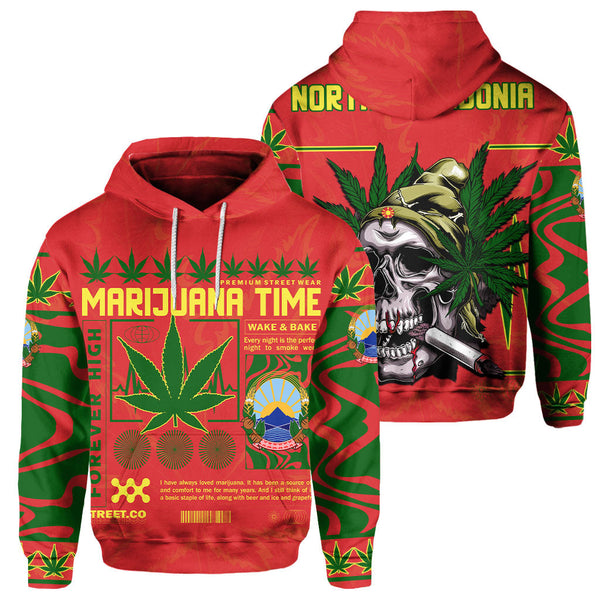 North Macedonia Hoodie Flag & Coat Of Arms Marijuanas Style