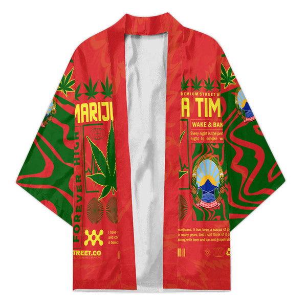 North Macedonia Kimono Flag & Coat Of Arms Marijuanas Style