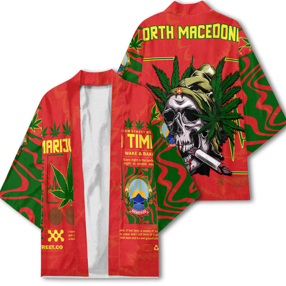 North Macedonia Kimono Flag & Coat Of Arms Marijuanas Style