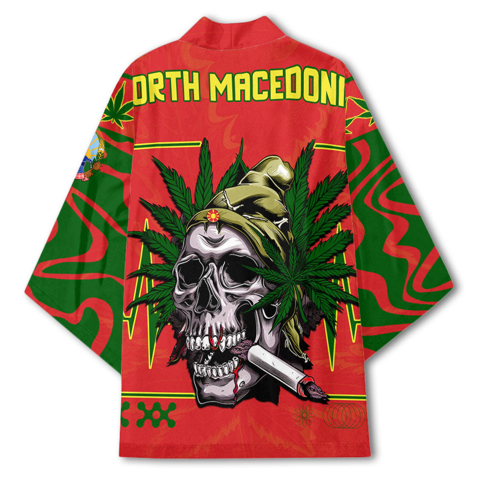 North Macedonia Kimono Flag & Coat Of Arms Marijuanas Style